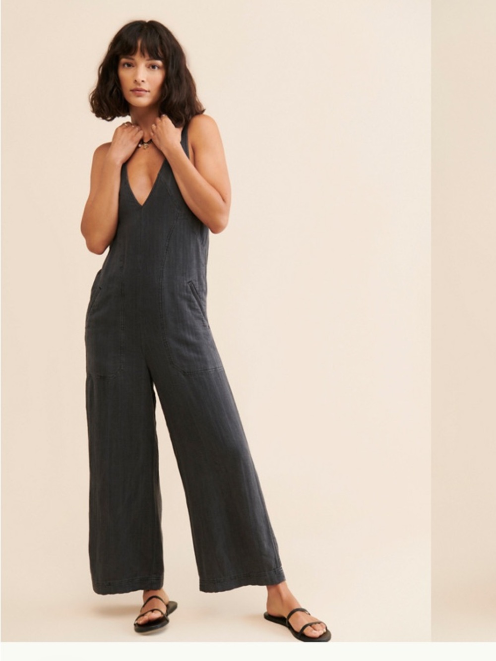 NWOT Pilcro V-Neck Wide-Leg Jumpsuit in Charcoal